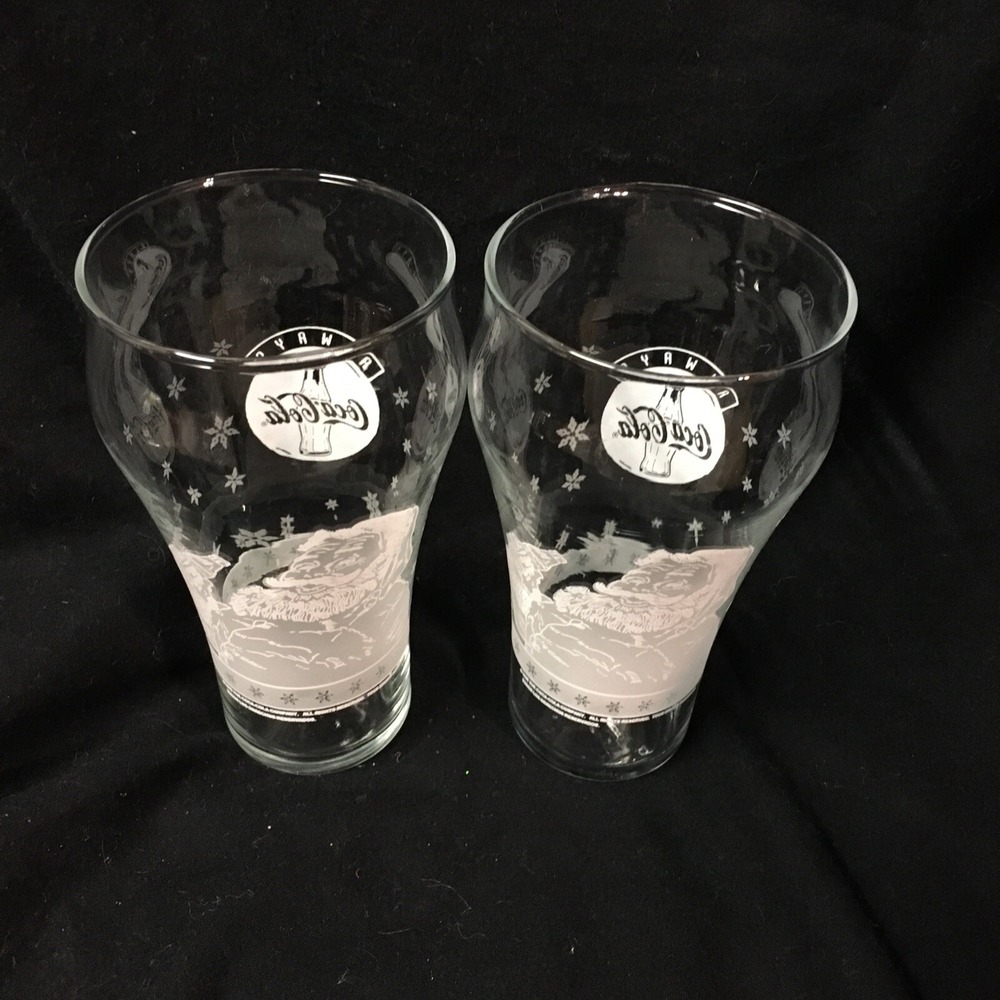 2 VTG "Always Coca-Cola"  Frosted Santa Glasses 1999 Coke Clear Christmas - Picture 8 of 8